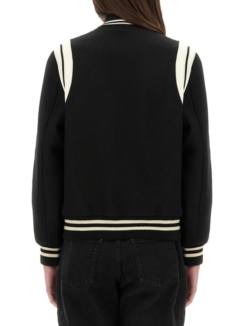 Saint Laurent Wool Varsity Jacket With Contrasting Stripe Details