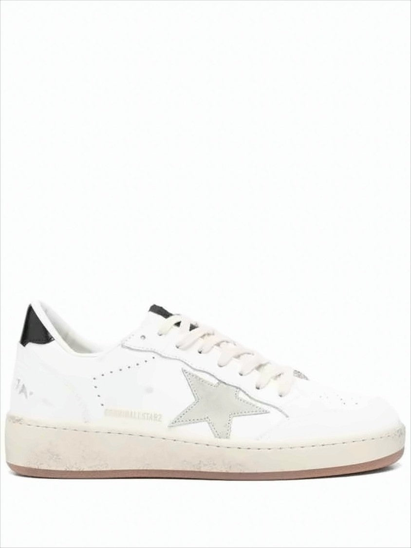 Golden Goose Distressed White Leather Low-Top Sneakers With Grey Star Accent