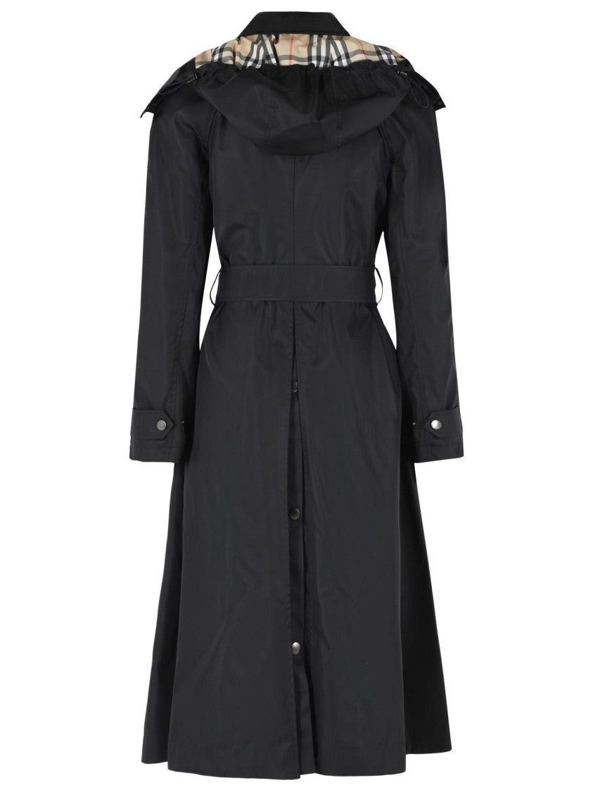 Burberry Long Car Coat With Black Nylon Hood