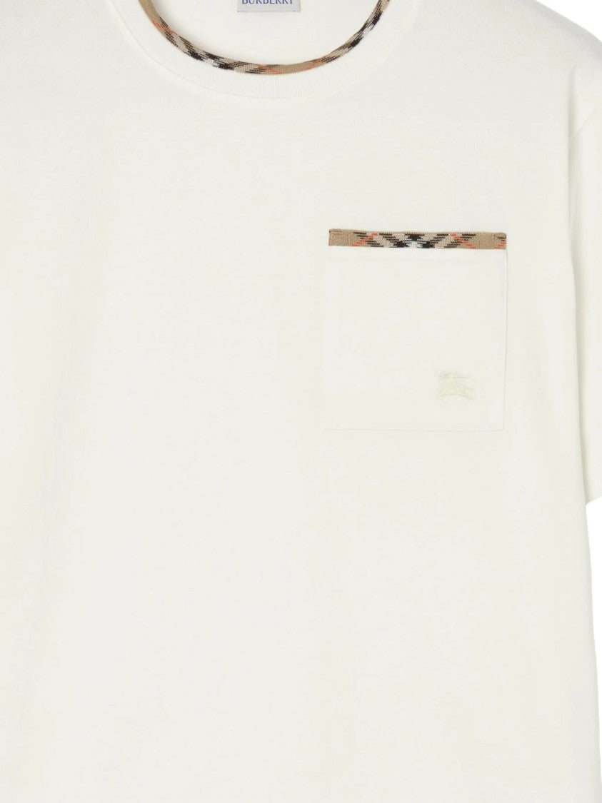 Burberry White Ryan Check-Pattern Cotton T-Shirt