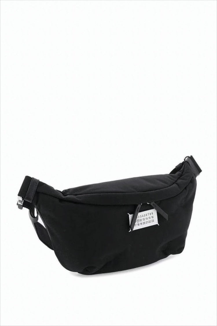 Maison Margiela Sleek Black Belt Bag With Adjustable Strap And Front Zip Pocket