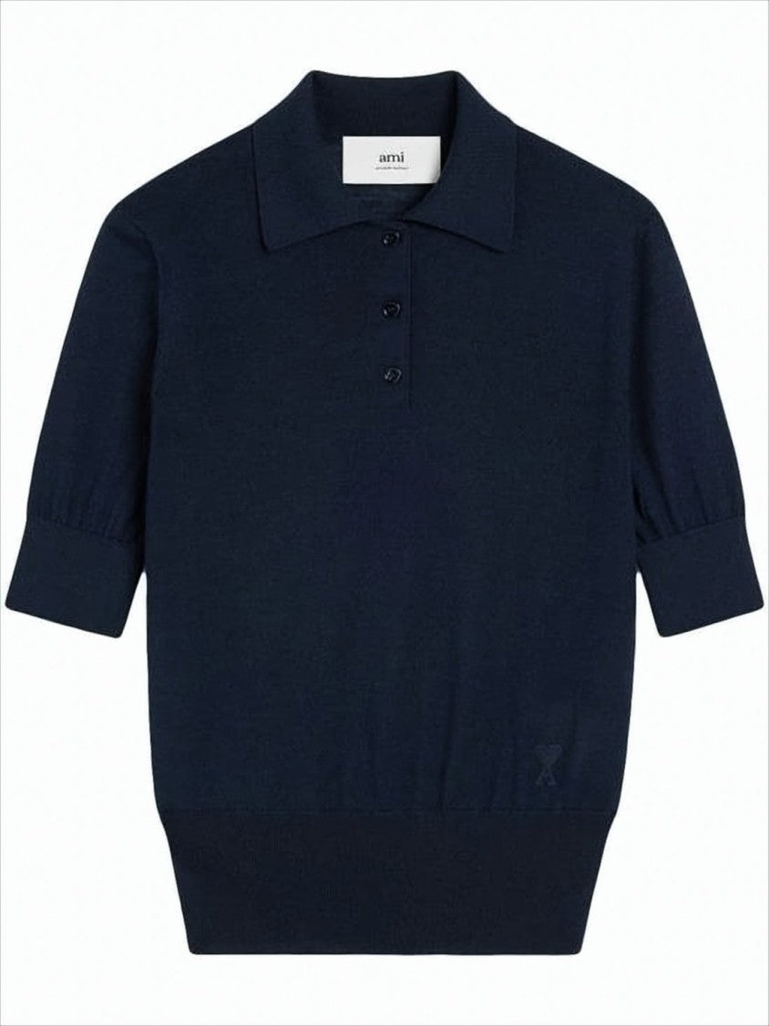Ami Short-Sleeved Polo Shirt In Wool