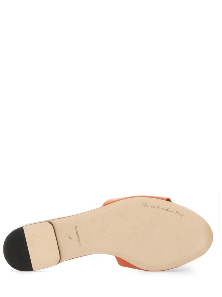 Dolce & Gabbana Open Toe Raised Logo Leather Slide Sandals