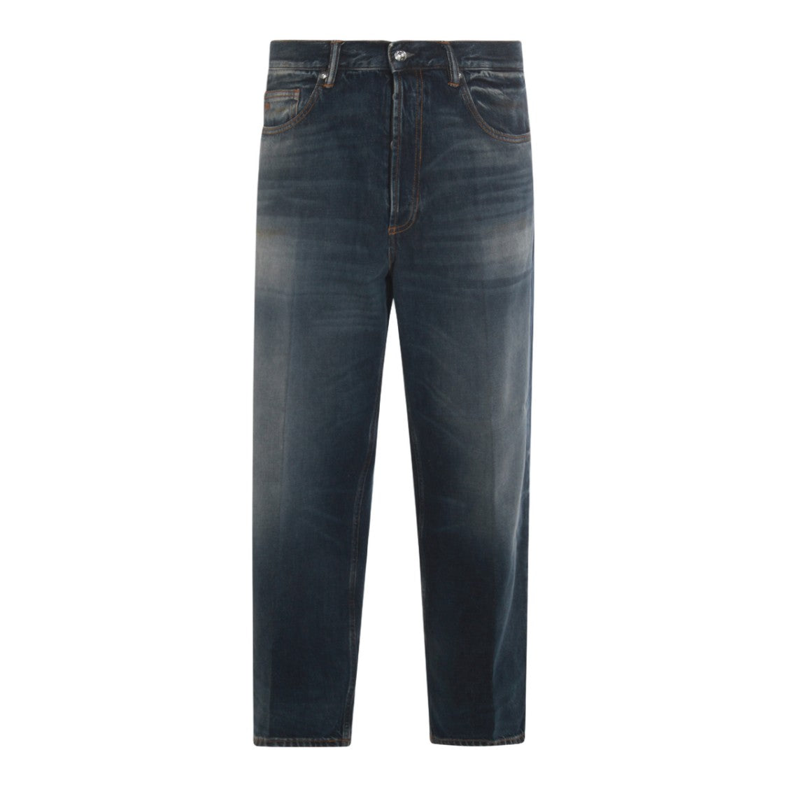 Nine In The Morning Straight-Leg Blue Jeans With Distressed Details