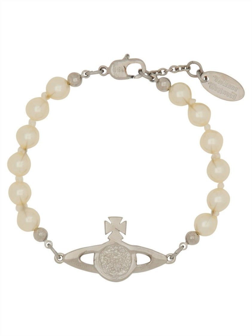 Vivienne Westwood Delicate Pearl-Beaded Bracelet With Silver-Toned Orb And Crystal Accents