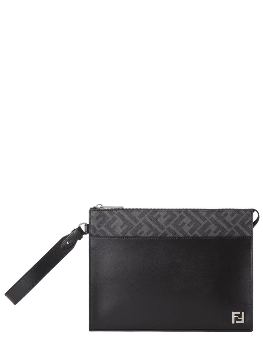Fendi Rectangular Smooth Leather Clutch With Geometric Detailing