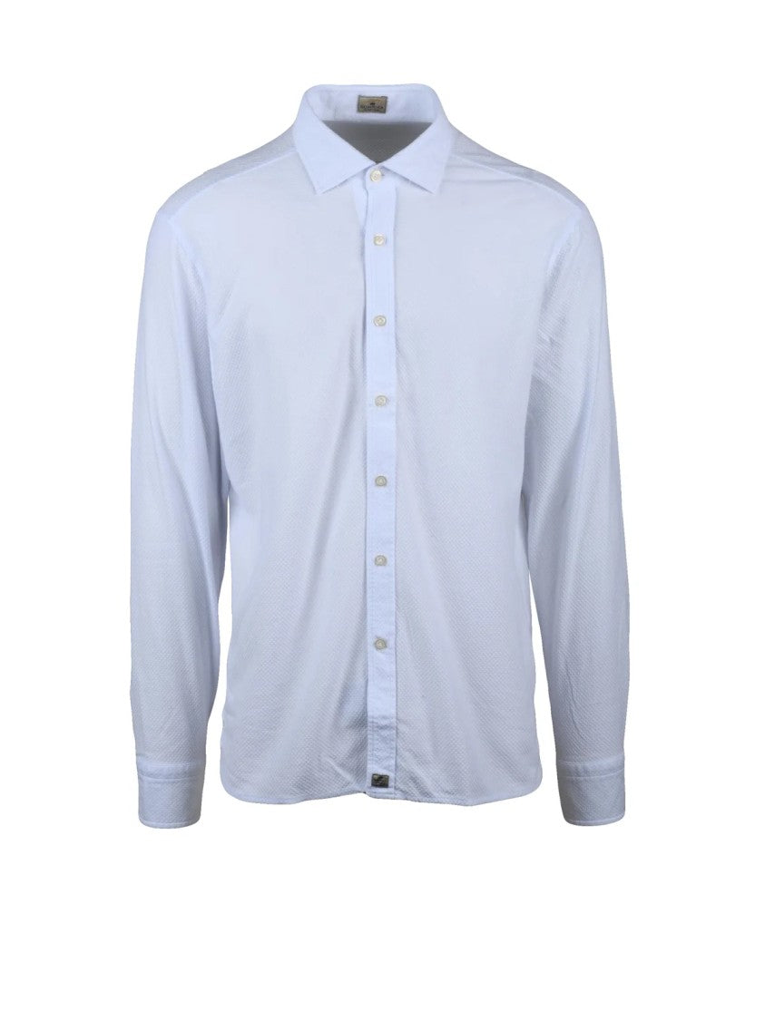 Sonrisa Silvery Long-Sleeve White Shirt With Textured Pattern And Tailored Fit