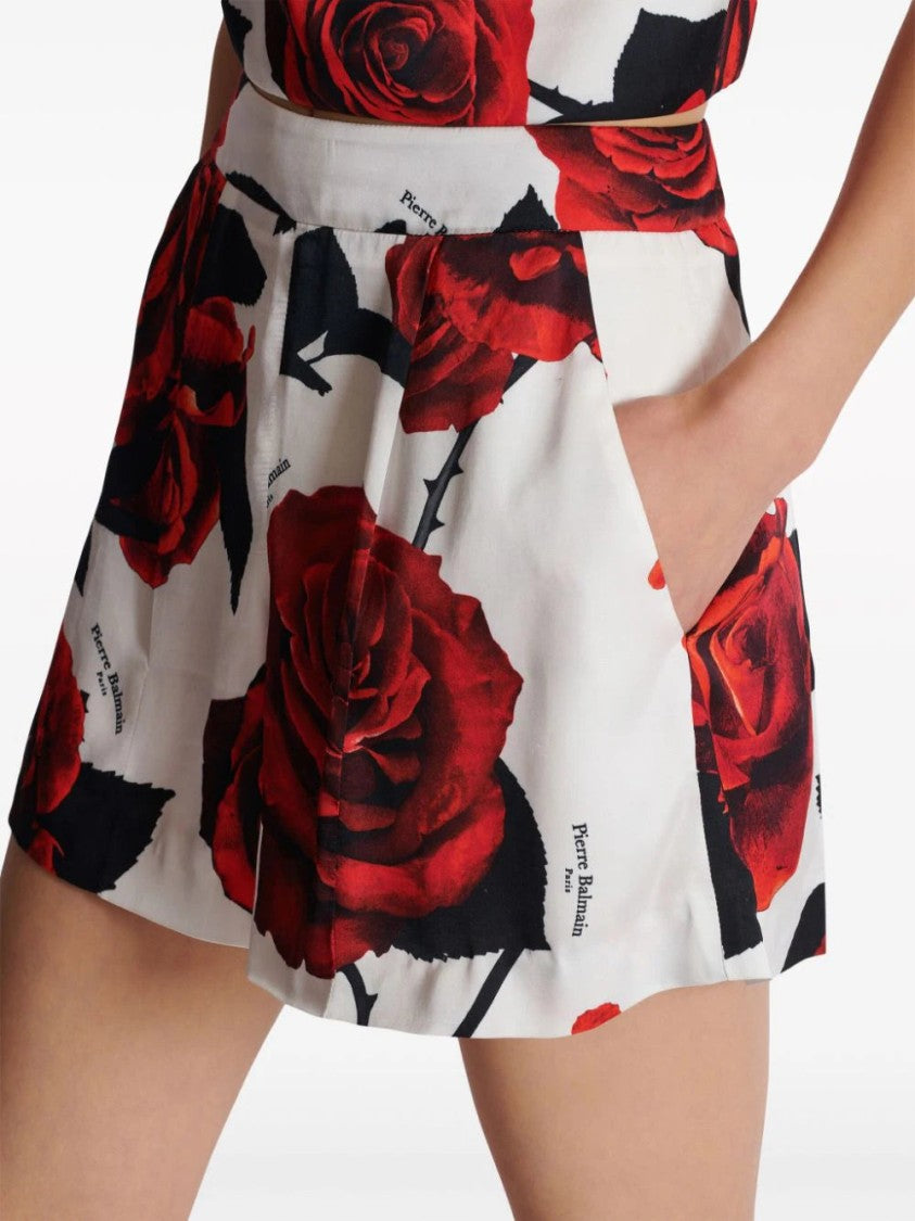 Balmain Rose-Print Satin Shorts