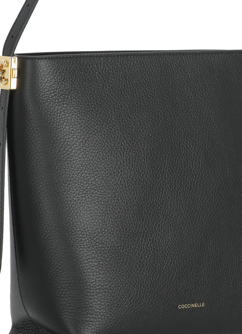 Coccinelle Structured Pebbled Leather Shoulder Bag With Lock Detail