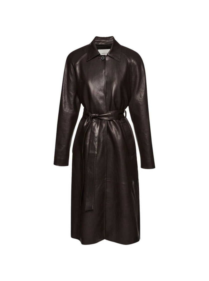 Magda Butrym Belted Leather Coat Brown