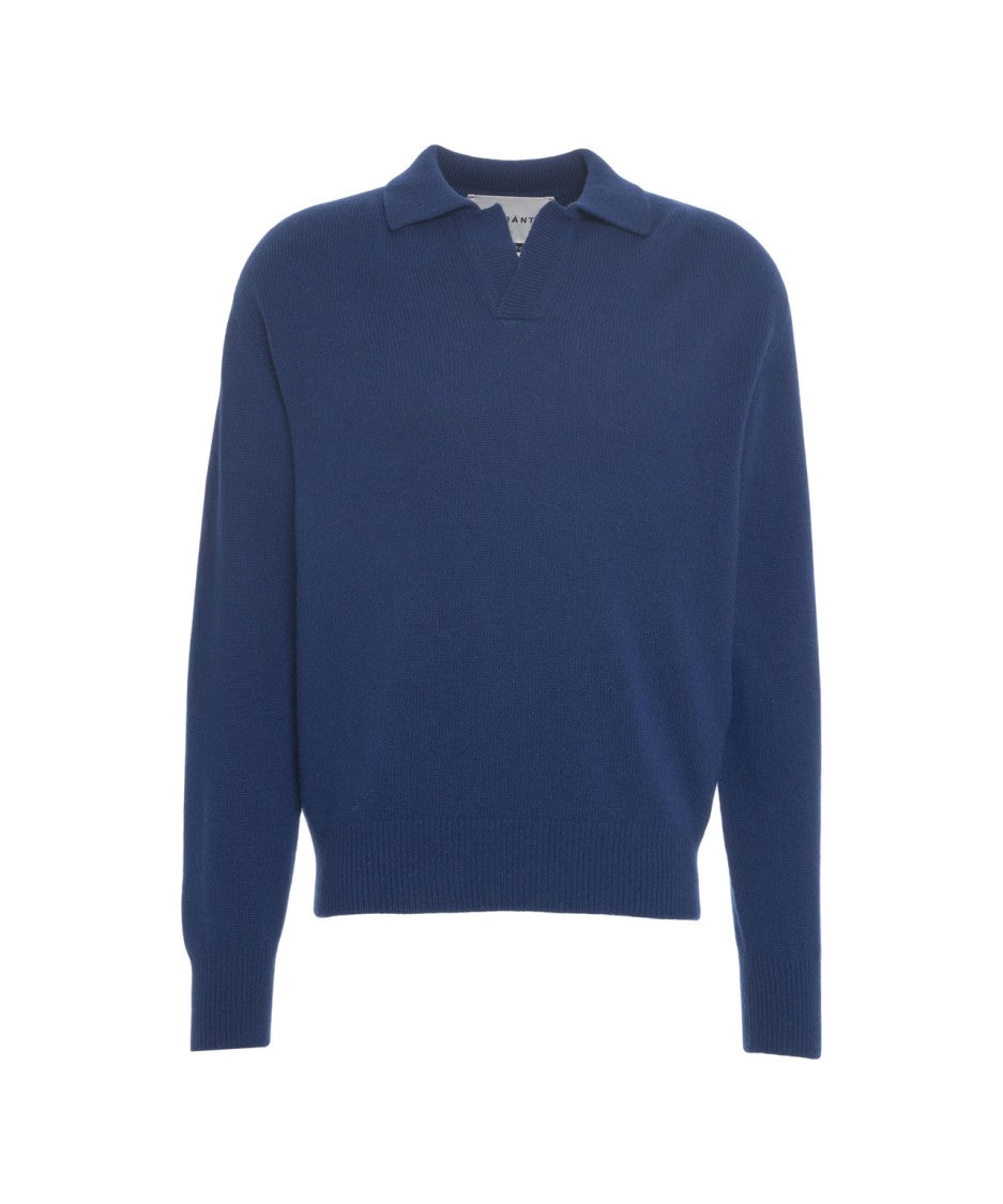 Amaranto Cashmere And Wool Sweater With Polo Collar And Ribbed Cuffs