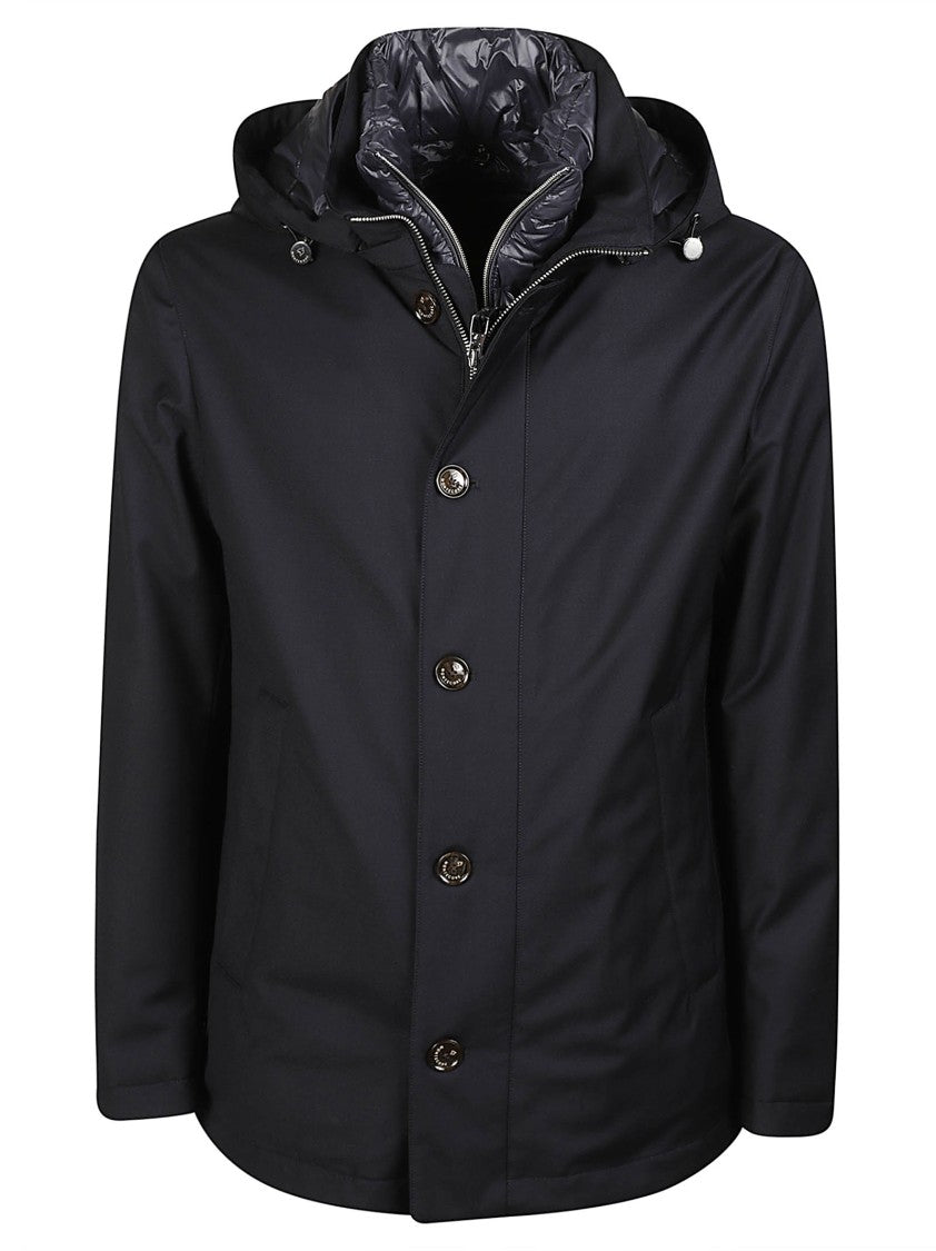 Montecore Matte Black Hooded Quilted Virgin Wool Down Jacket