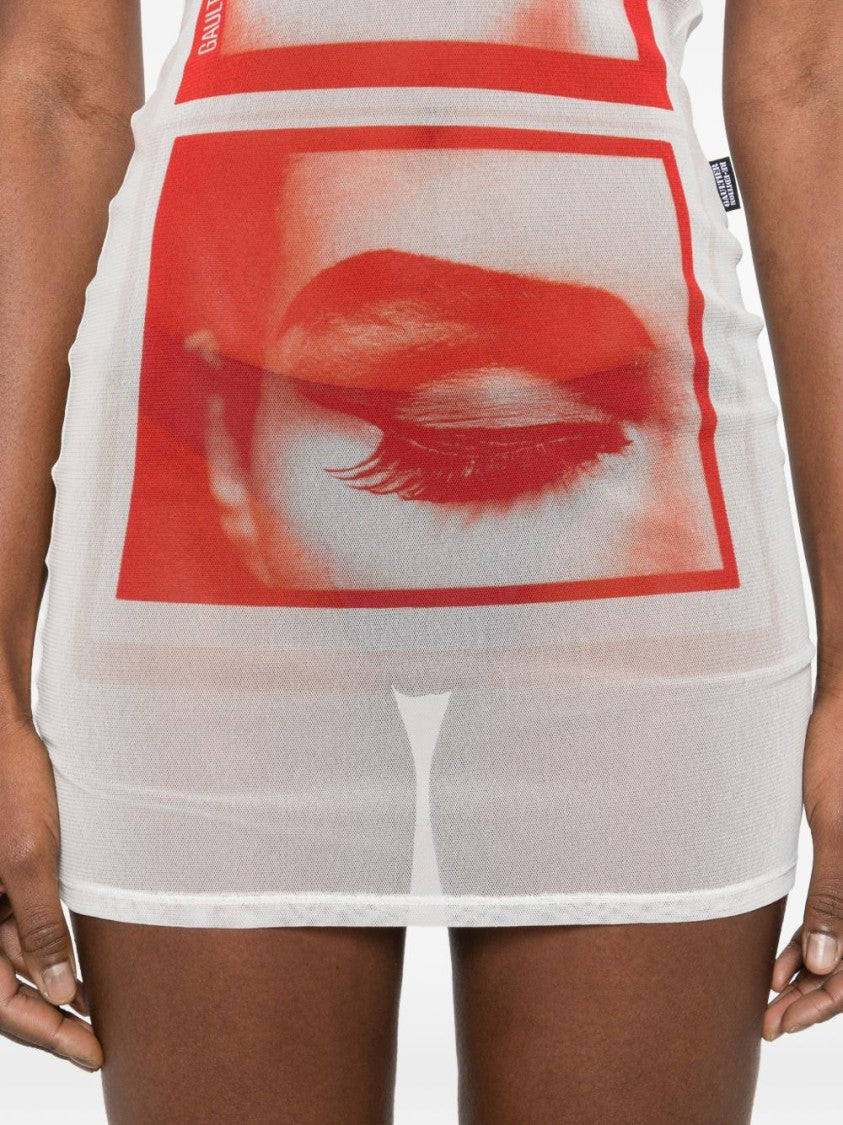 Jean Paul Gaultier Sheer Mini Dress With Bold Graphic Prints