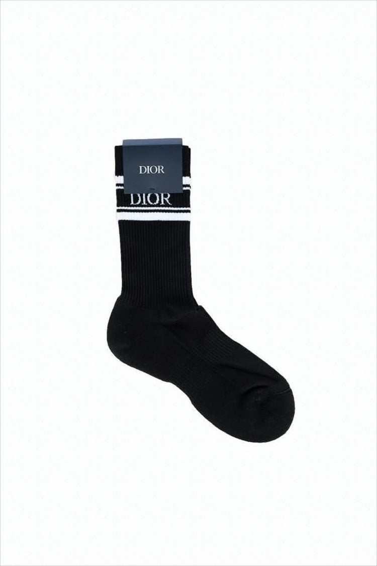 Dior Black Ribbed Socks With White Stripe Detail