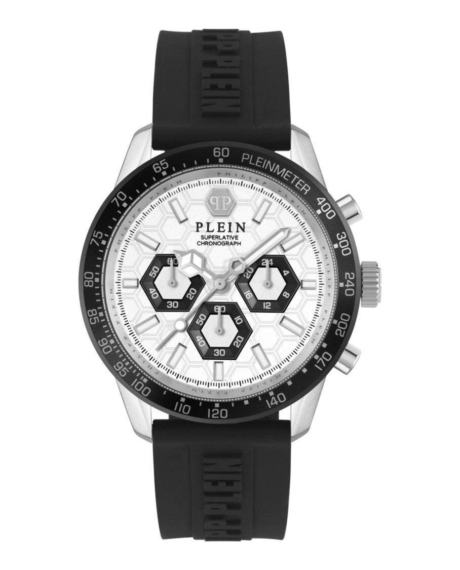 Philipp Plein Pleinmeter Chronograph Watch With Silver Guilloche Dial