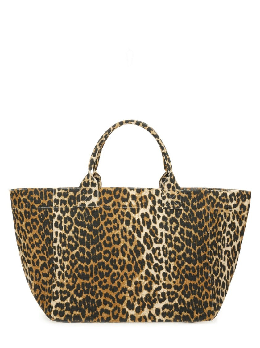 Ganni Animal Print Tote Bag With Spacious Design