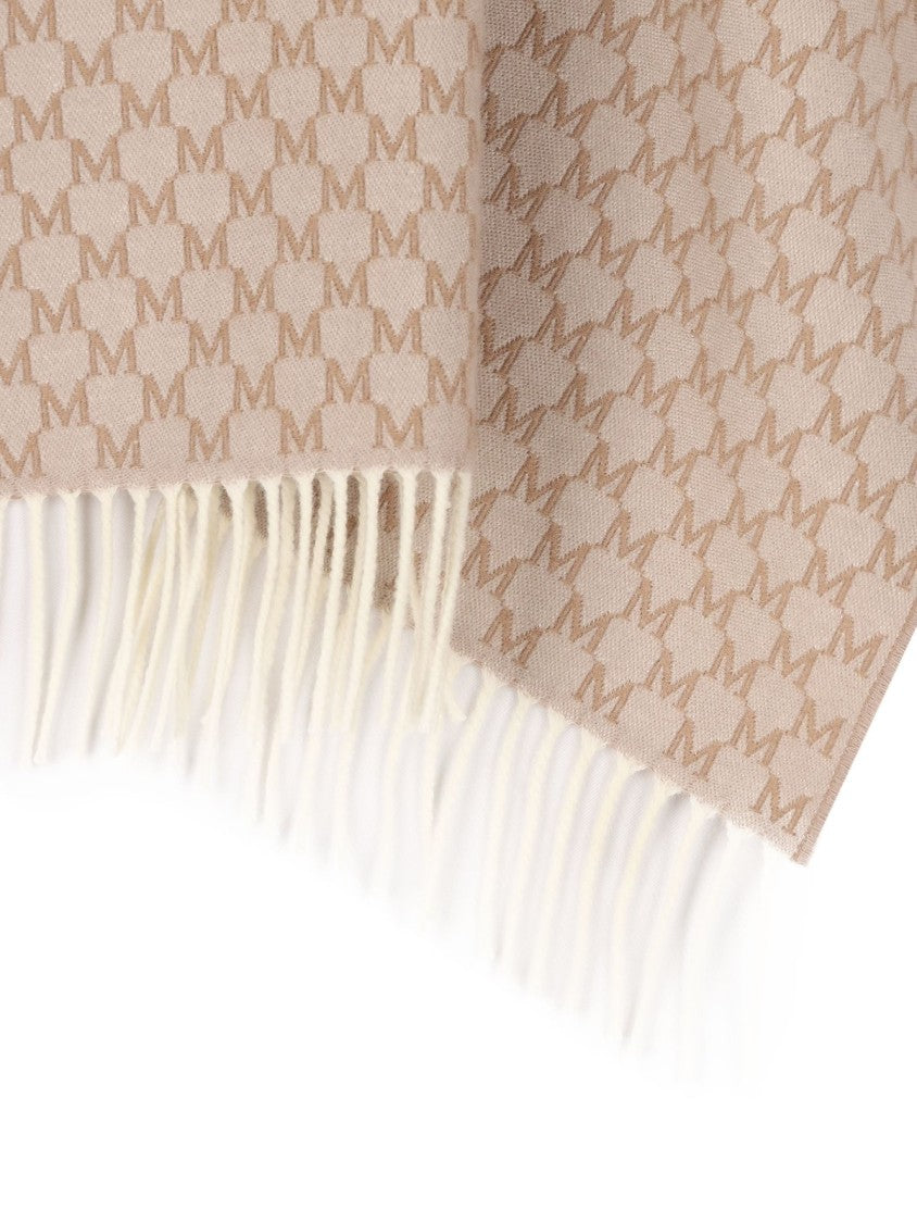 Max Mara Beige Wool Scarf With Fringed Edges