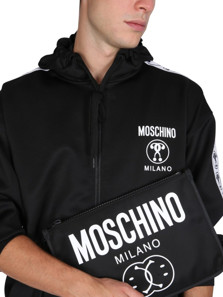 Moschino Full-Zip Black Sweatshirt With Logo Accents