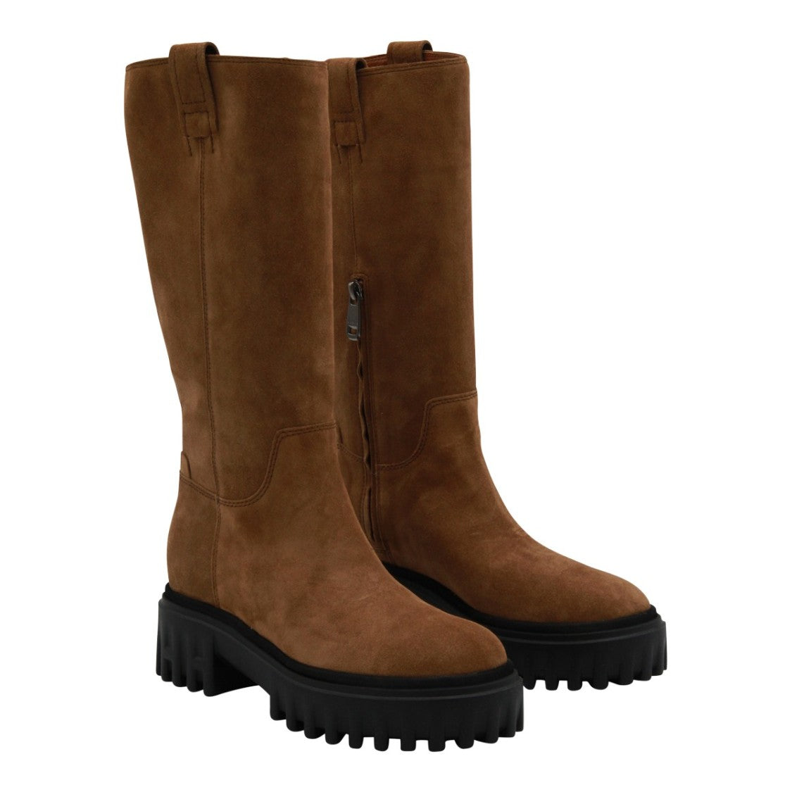 Hogan Tall Suede Boots With Black Lug Sole