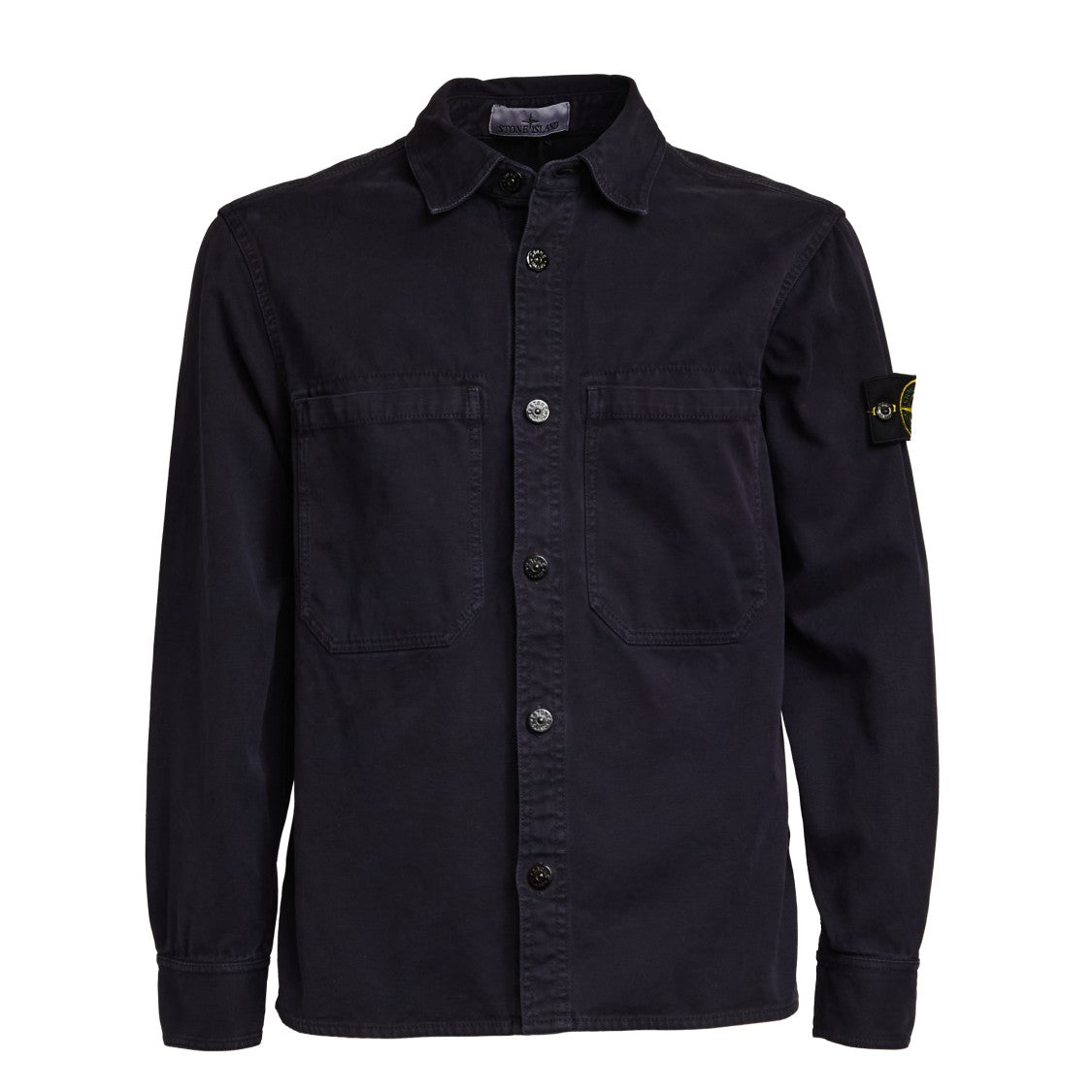 Stone Island Organic Washed Cotton Overshirt With Classic Collar