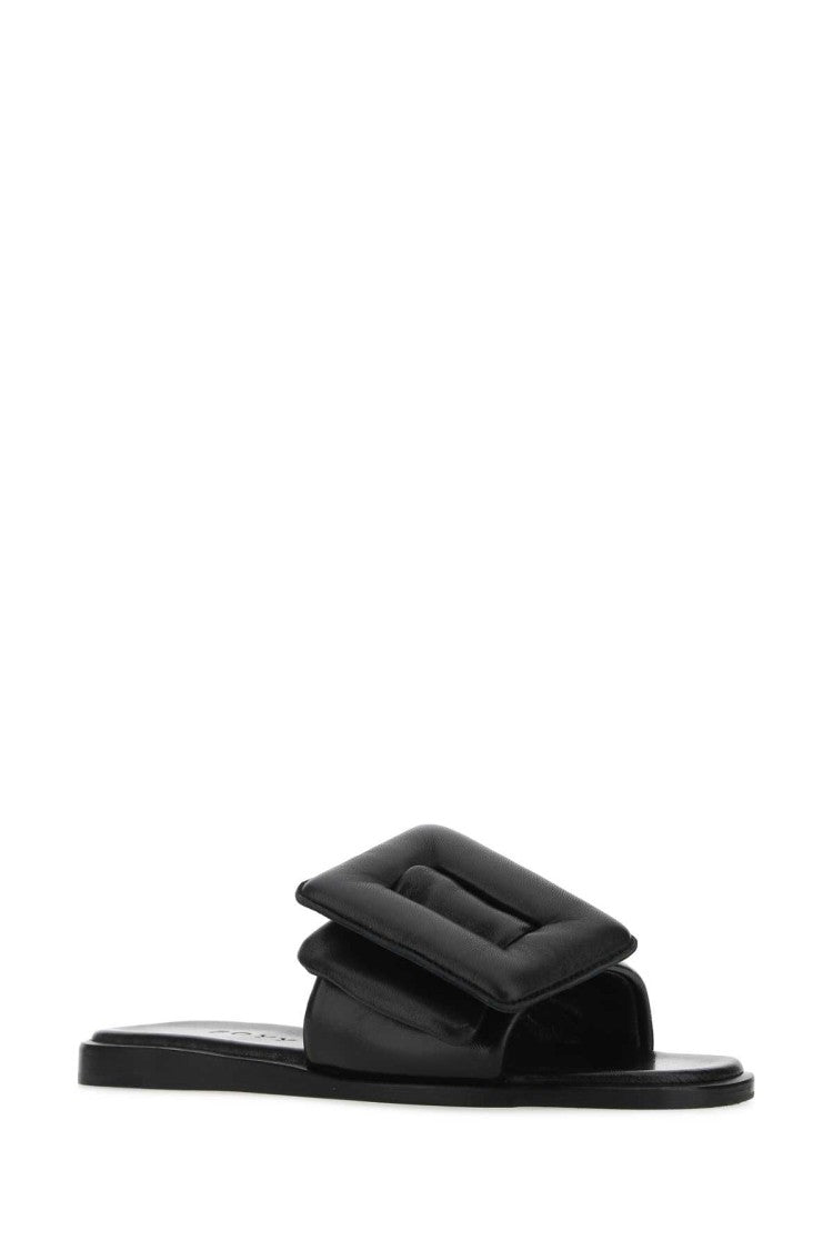 Boyy Black Leather Puffy Slippers