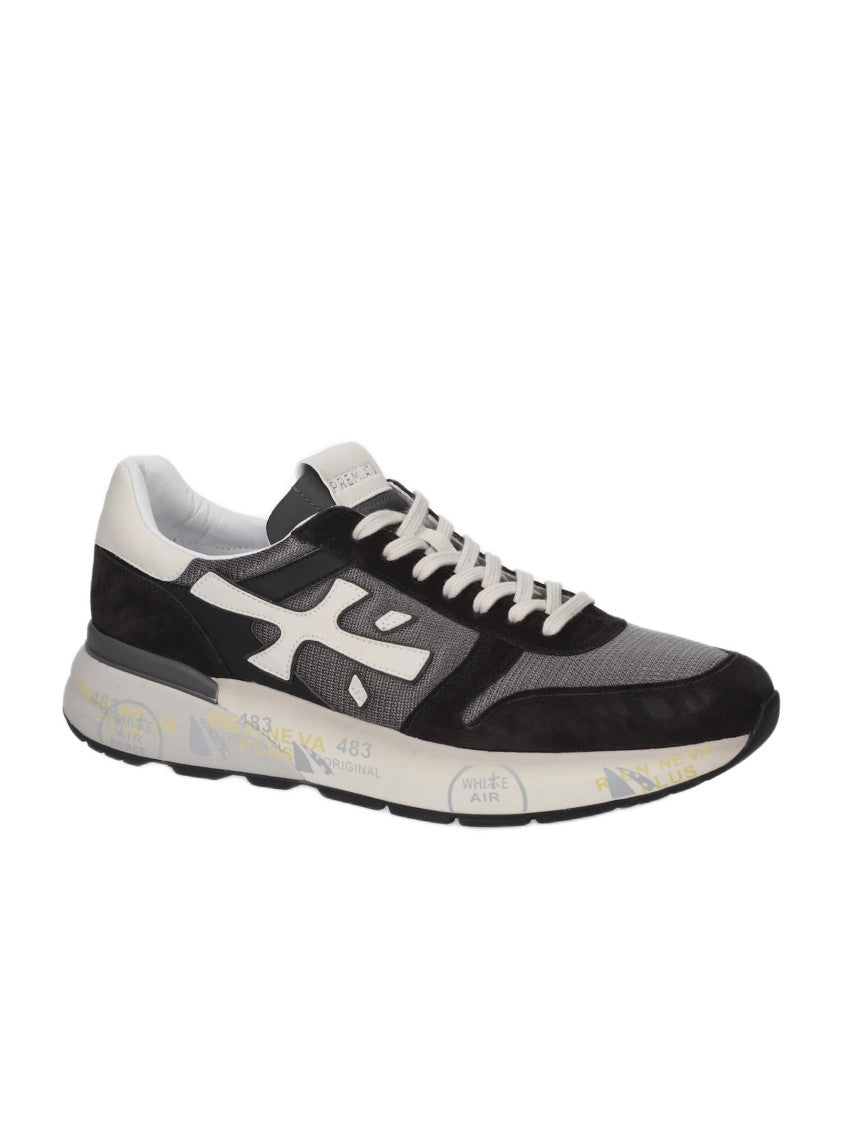 Premiata Low-Profile Dark Grey Sneakers With Suede And Mesh Textures