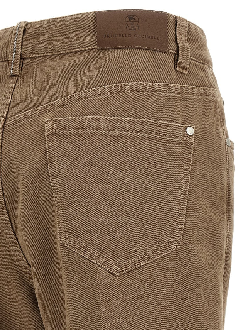 Brunello Cucinelli Straight Leg Denim Trousers With Front Pleat Design