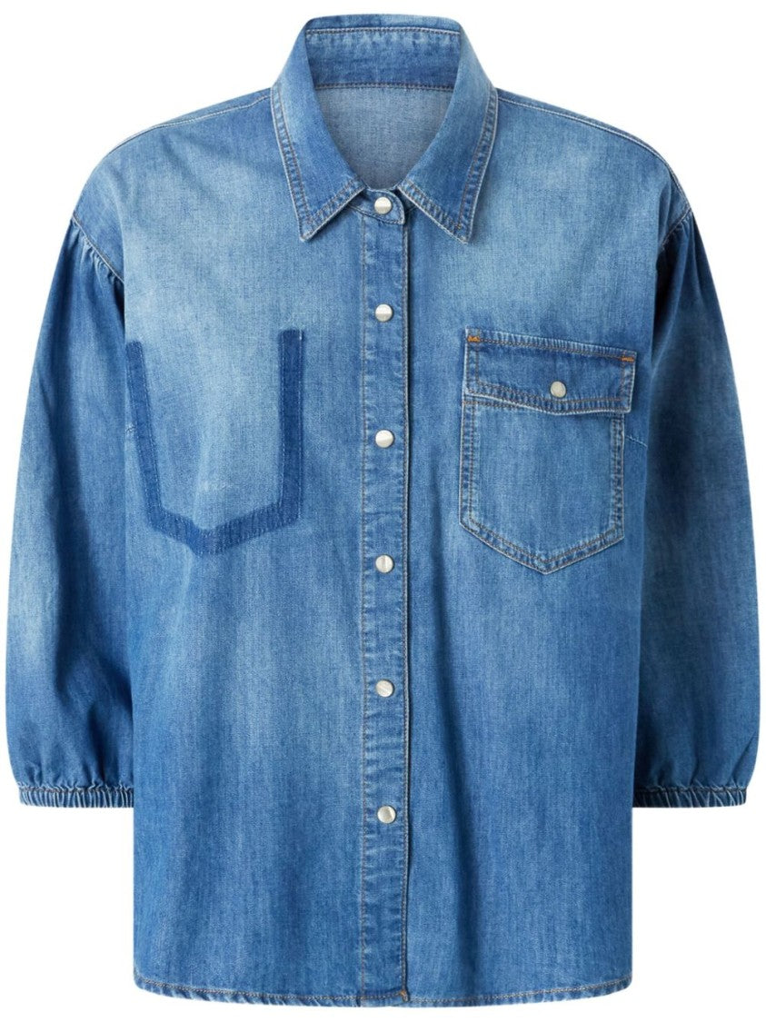 Pinko Relaxed-Fit Blue Cotton Shirt With Classic Collar