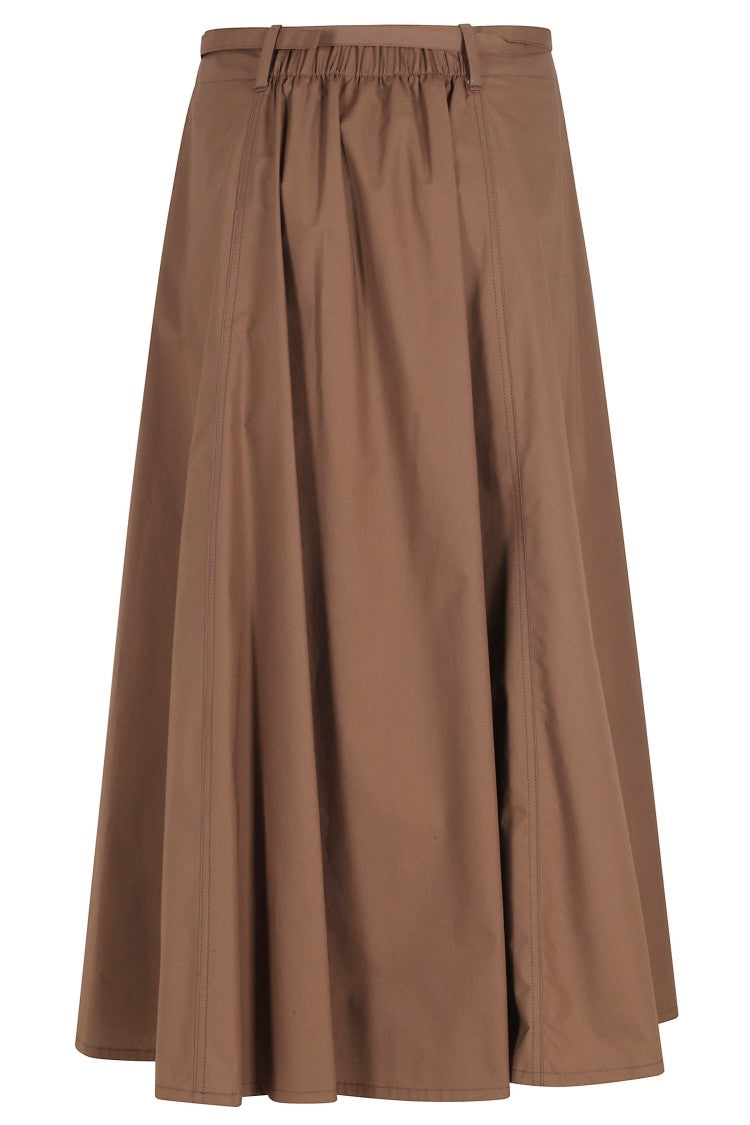 Seventy Earth Belted A-Line Elastic-Back Cotton Midi Skirt