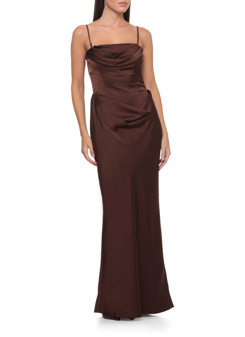 Rotate Bodice-Structured Long Dress With Draped Neckline