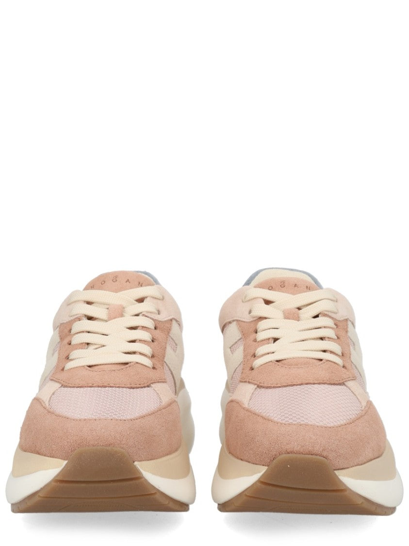 Hogan Neutrals Calfskin Suede Panel Sneakers