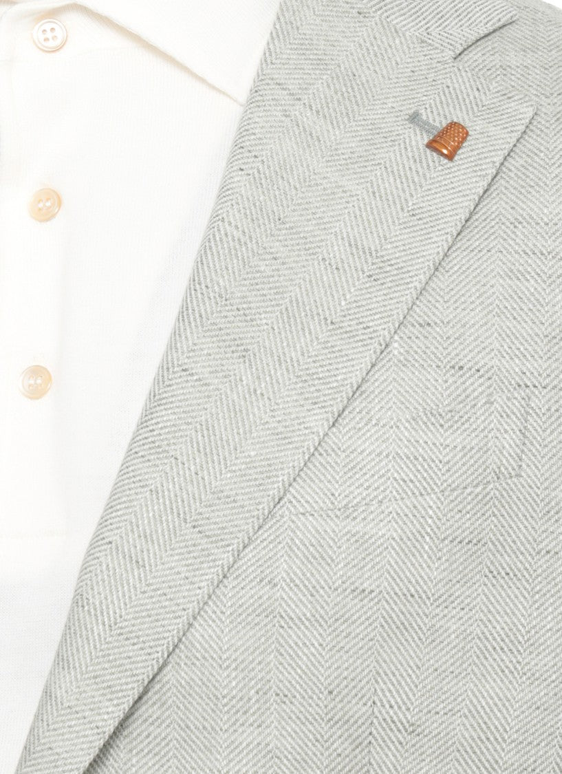 La Torre Red Green Herringbone Pattern Linen-Wool Blazer