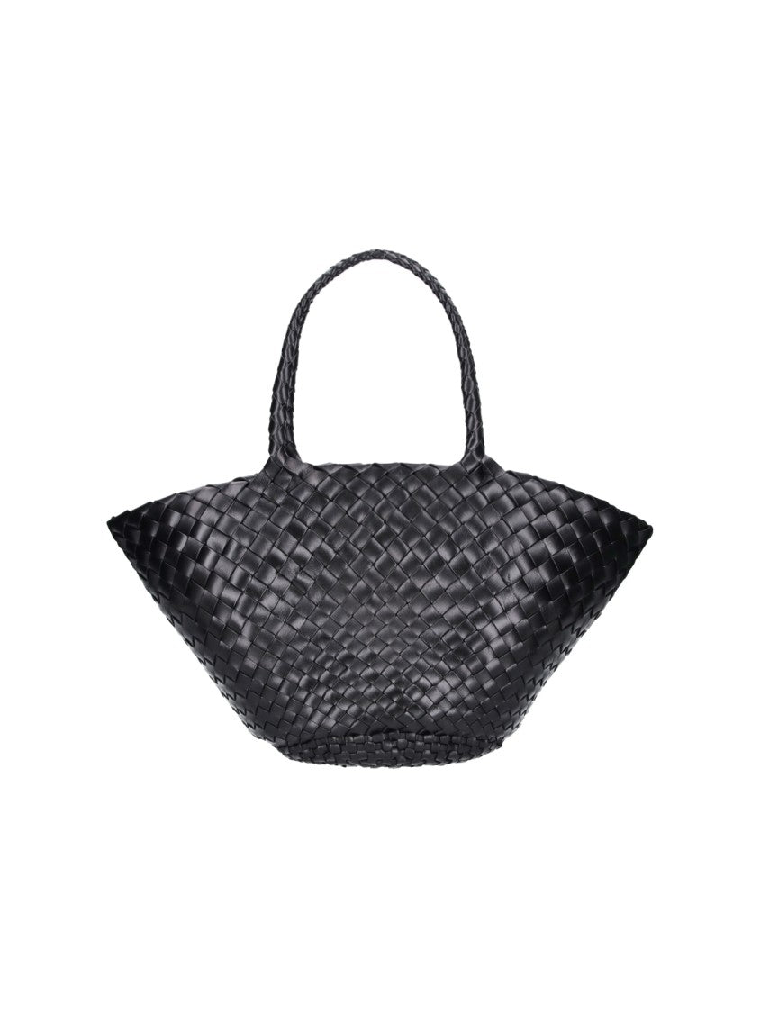 Dragon Diffusion Braided Black Leather Tote With Metal Closure