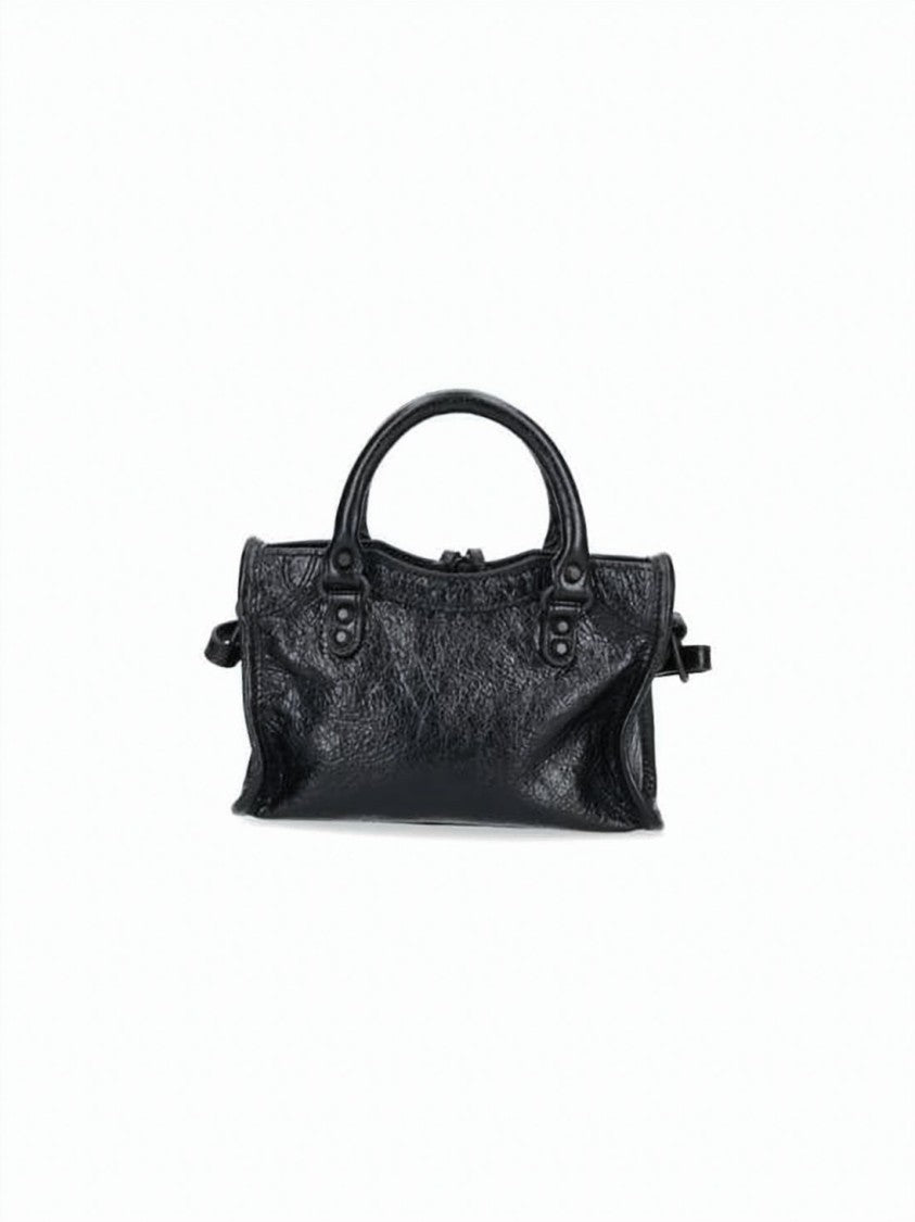 Balenciaga Textured Lambskin Leather Shoulder Bag With Distressed Finish