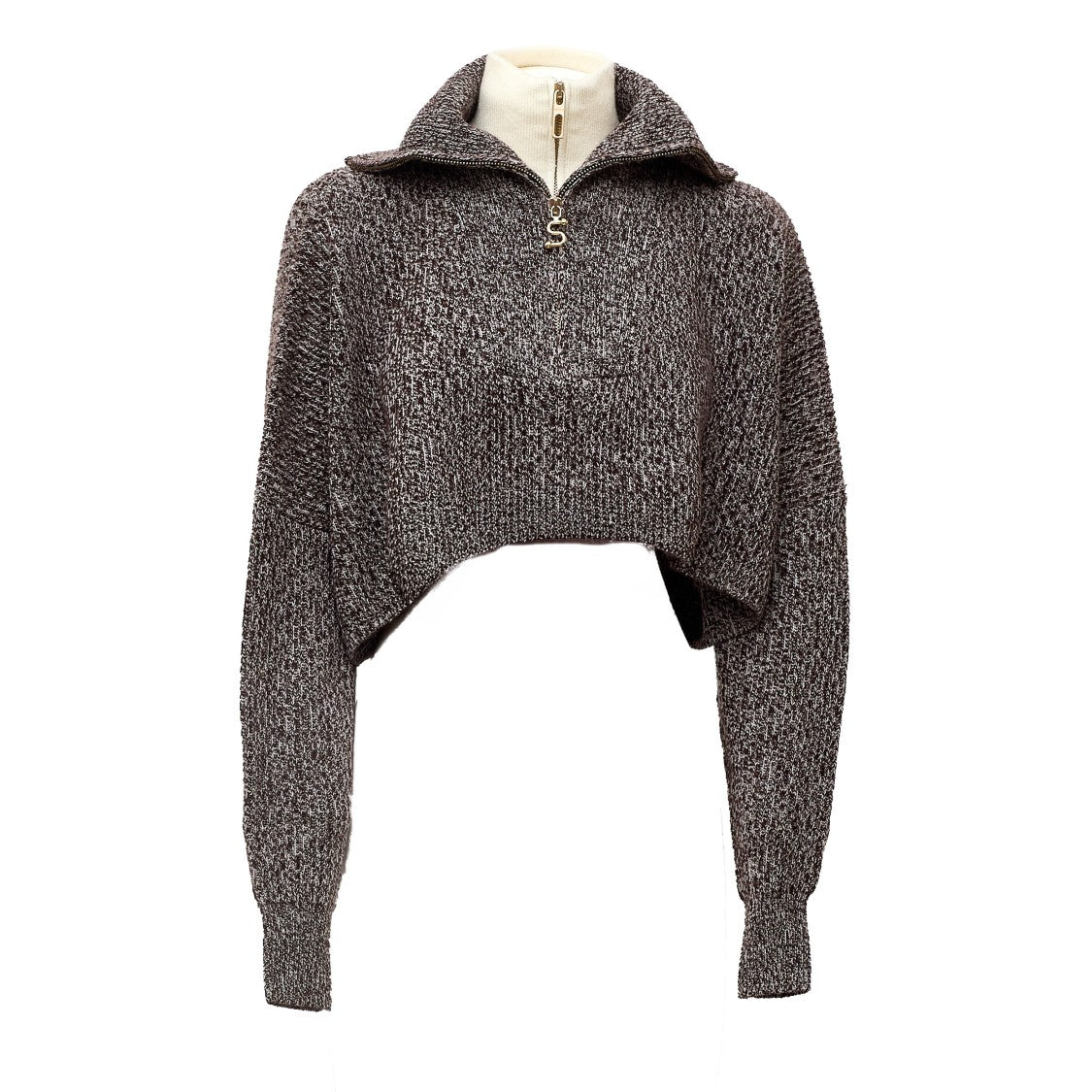 Sportmax Rive Cropped Half-Zip Wool-Blend Sweater