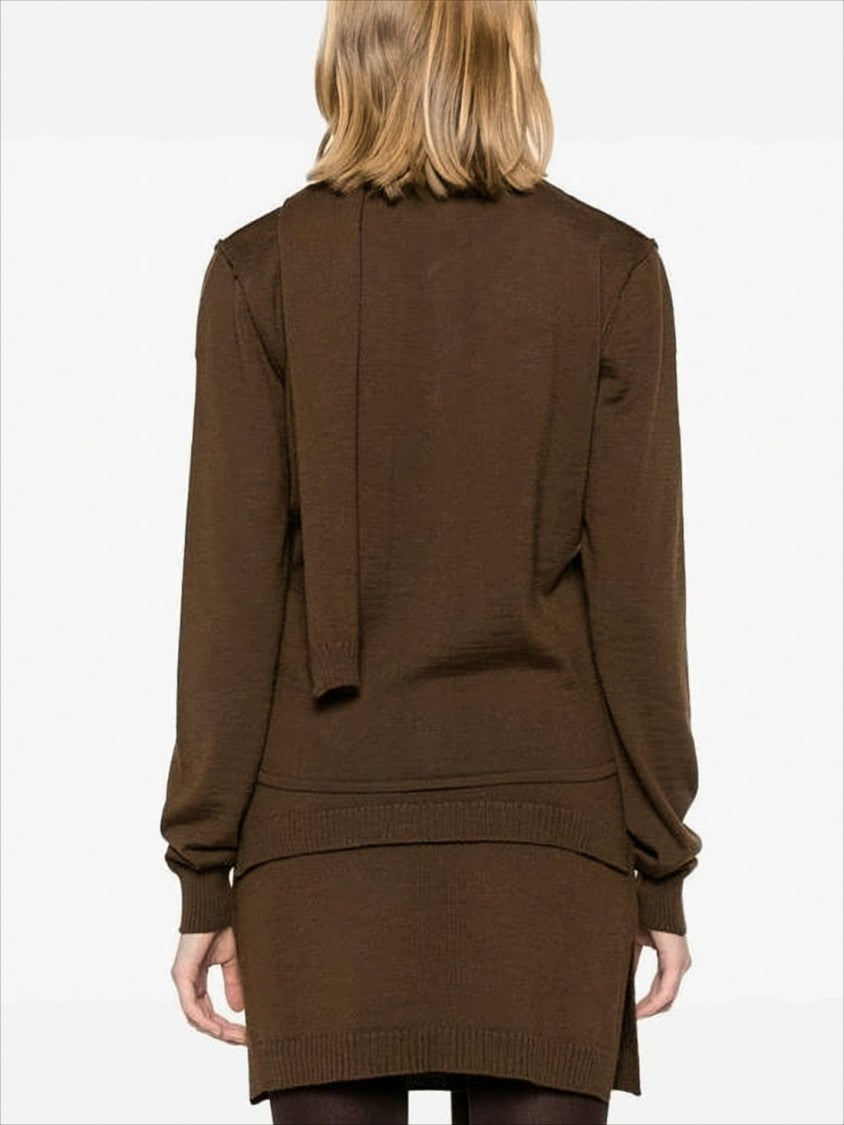 Lemaire Brown Cardigan With Unique Scarf Detail