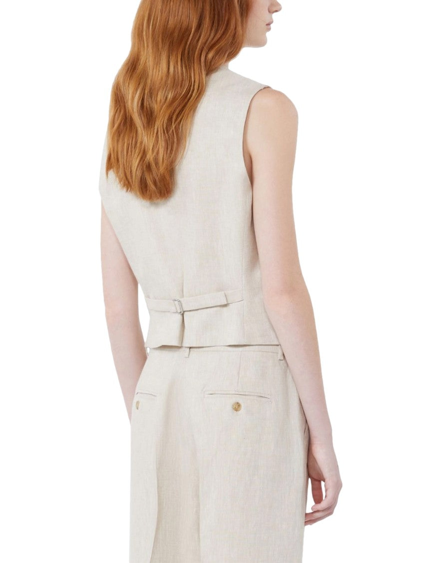 Max Mara Beige Linen Gilet With Button-Down Front