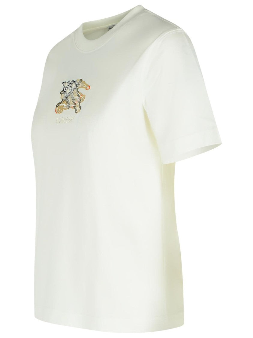 Burberry Ribbed Cotton T-Shirt With Equestrian Motif And Logo Patch