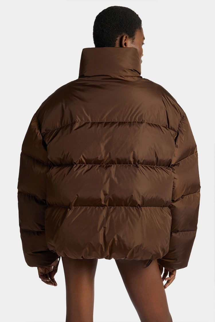 Dsquared2 Brown Polyester Logo-Embroidered Puffer Jacket