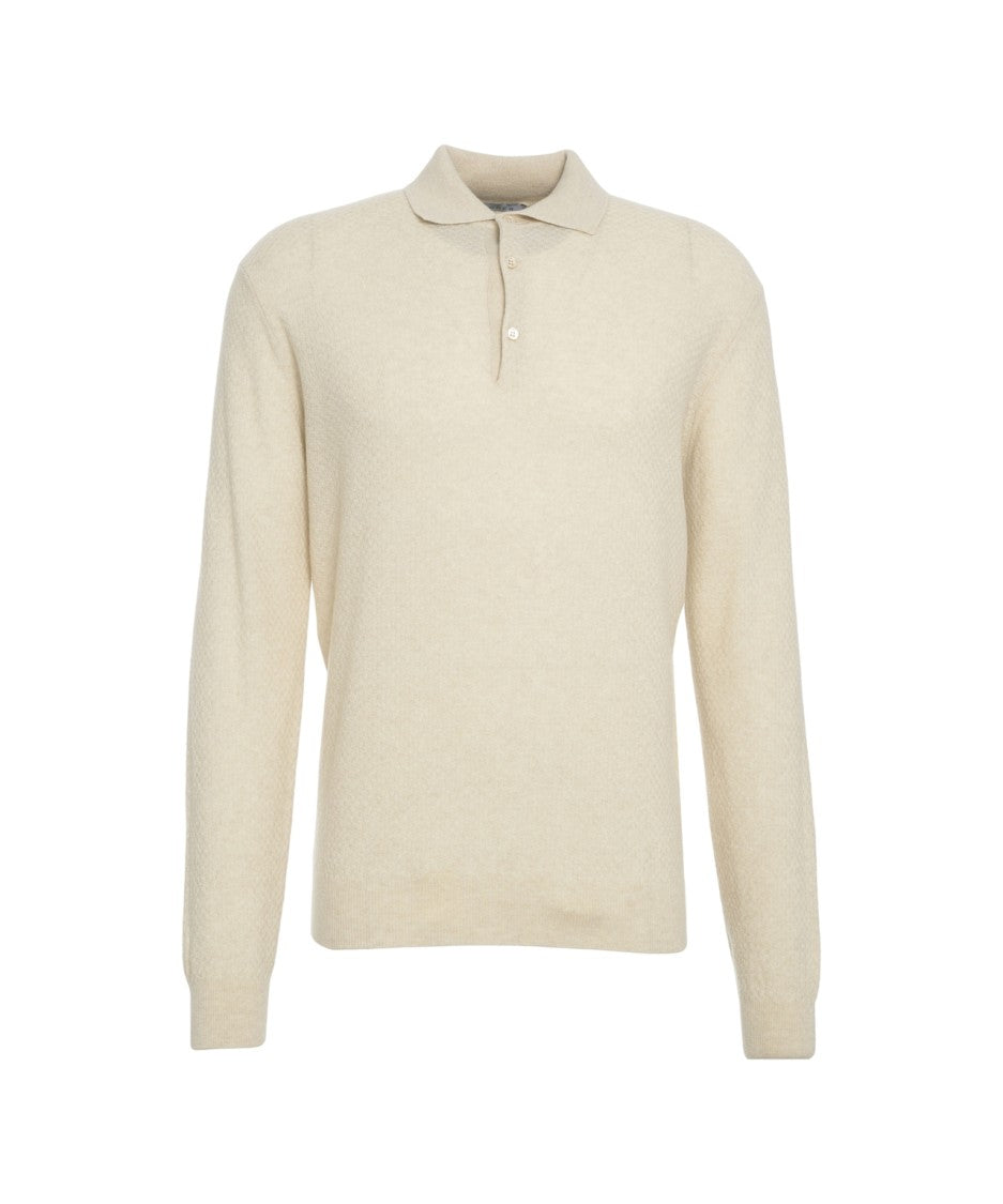 Gender Beige Knit Polo With Classic Collar