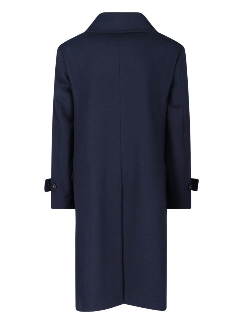 Caruso Navy Blue Double-Breasted Wool Coat With Classic Lapel