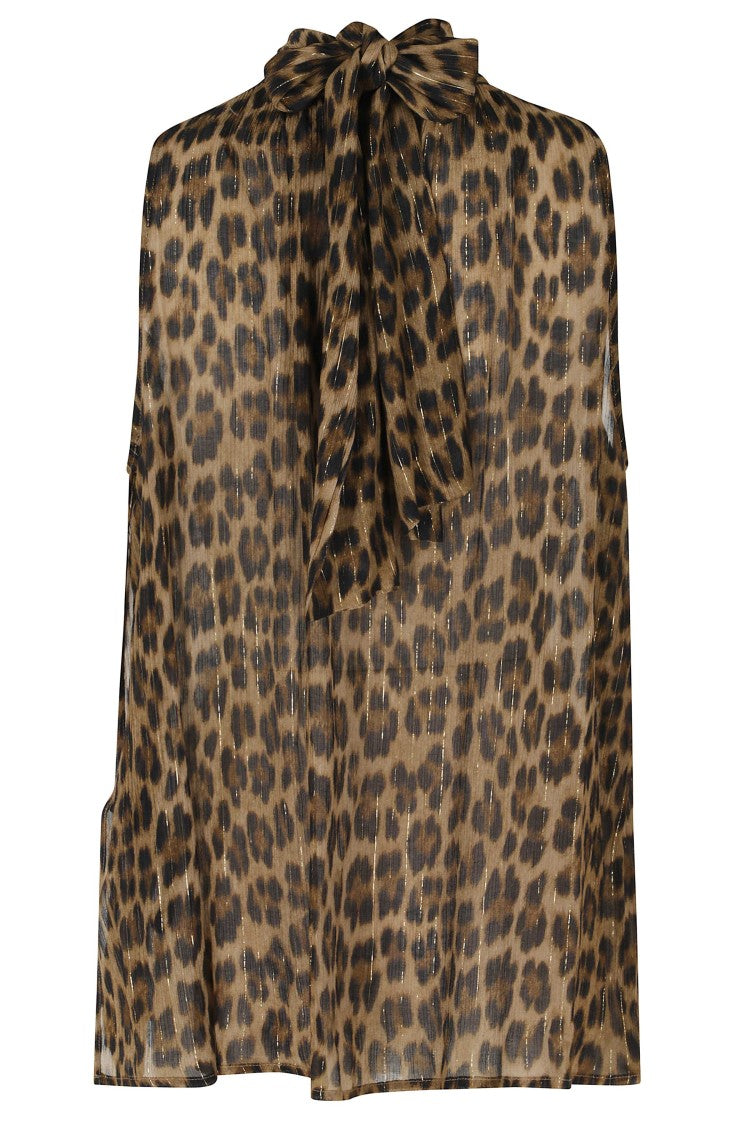 Semi Couture Dulcie Top With High Neck Scarf And Leopard Print