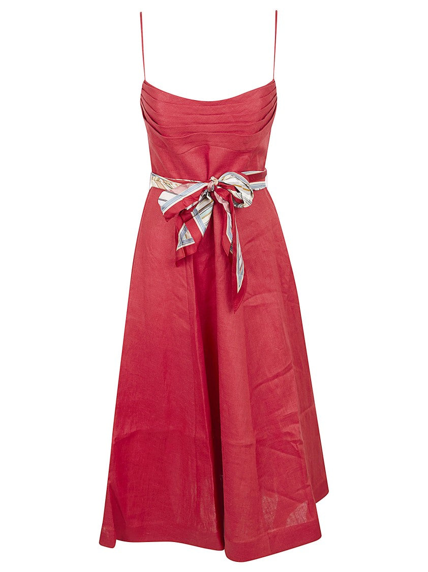 Zimmermann Linen Midi Dress With Adjustable Shoulder Straps