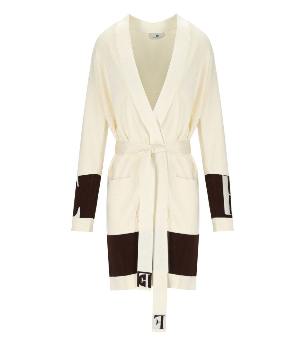 Elisabetta Franchi Milk Coffee Belted Cardigan