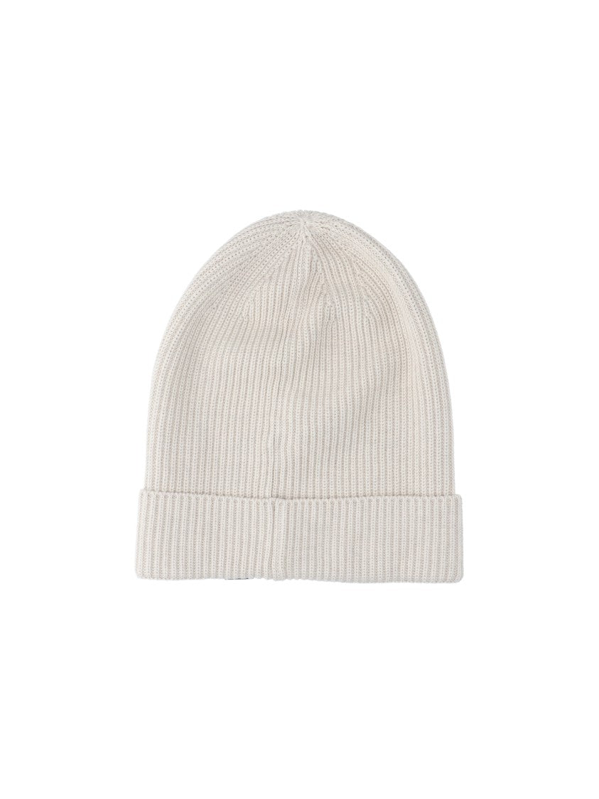 Canada Goose White Ribbed Knit Cotton Logo Beanie