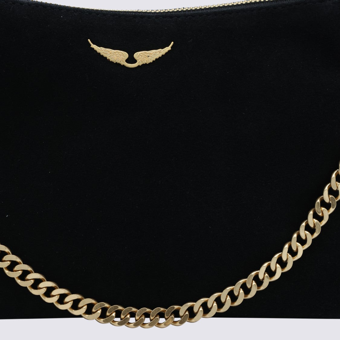 Zadig & Voltaire Smooth Rectangular Black Shoulder Bag With Gold Chain Detail