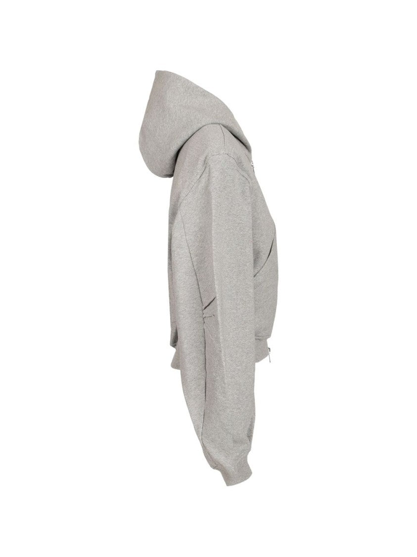 The Attico Black Cropped Hooded Zip-Up Sweatshirt