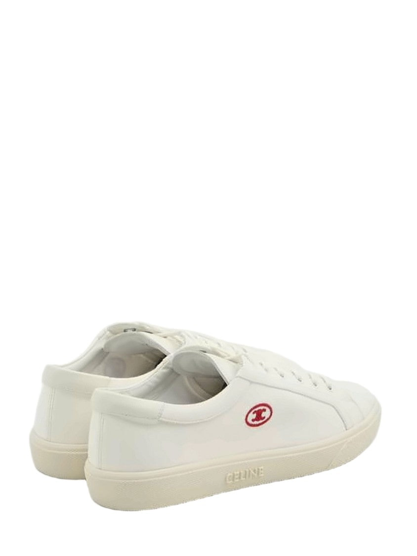 Celine Low-Top White Textile Sneakers With Leather Accents