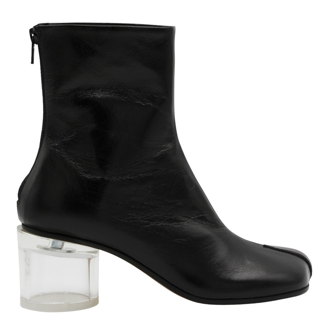 Mm6 By Maison Margiela Split-Toe Black Leather Boots With Transparent Heel