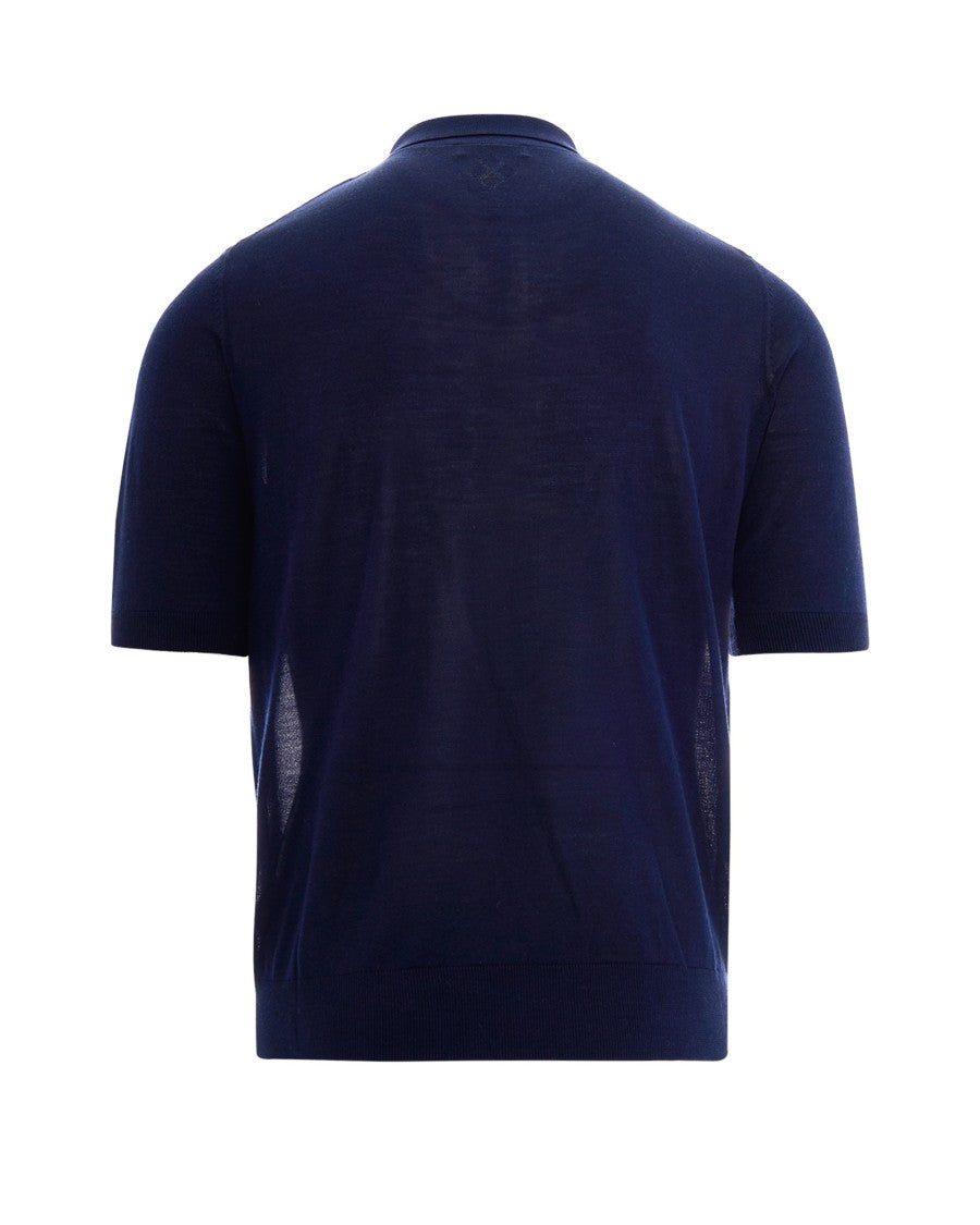 Ballantyne Navy Silk-Cashmere Polo With Three-Button Collar